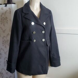 Gap Pea Coat Black Gold Buttons 100% Cotton Size S